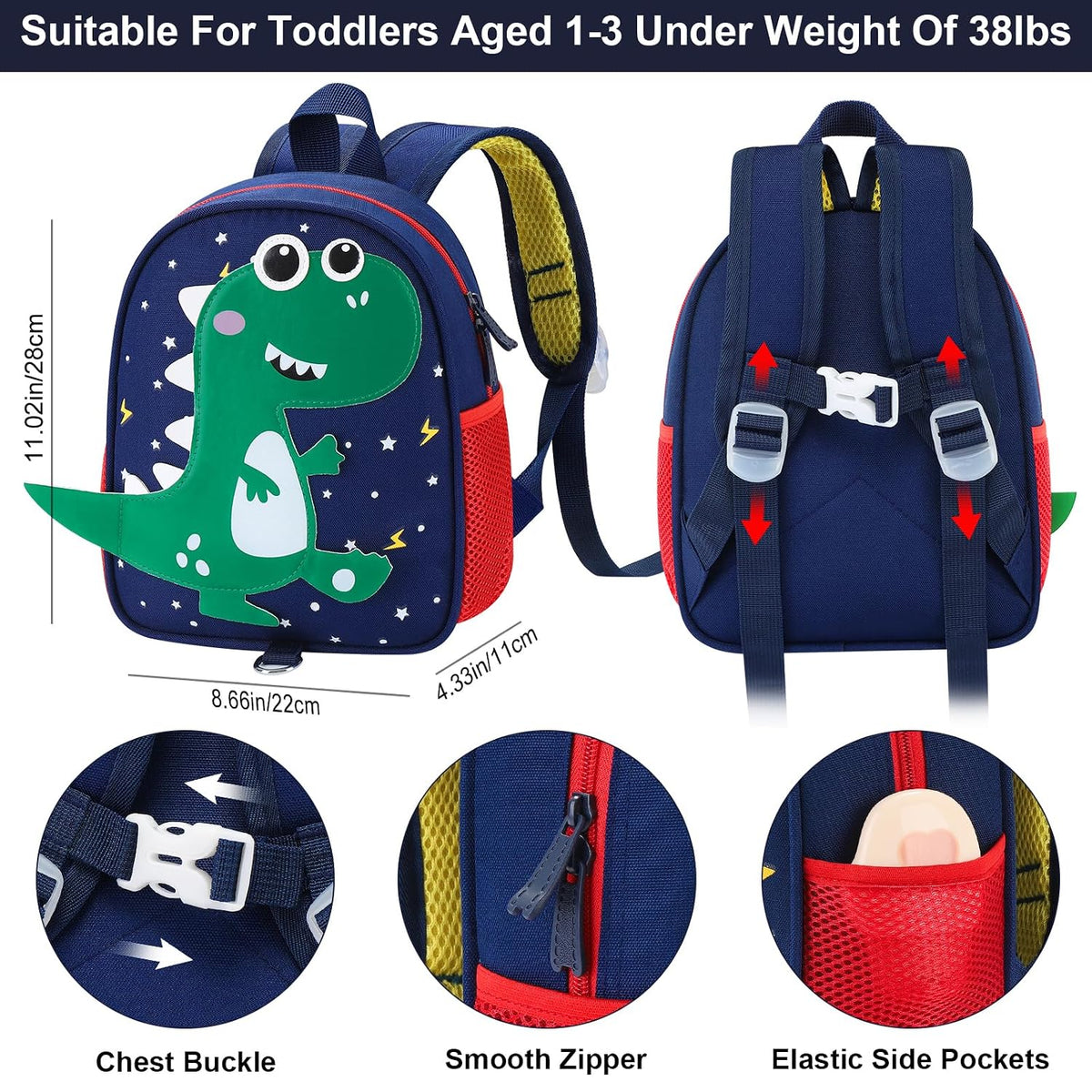 Accmor Mochila para niños pequeños con correa, mini bolso de dinosa...