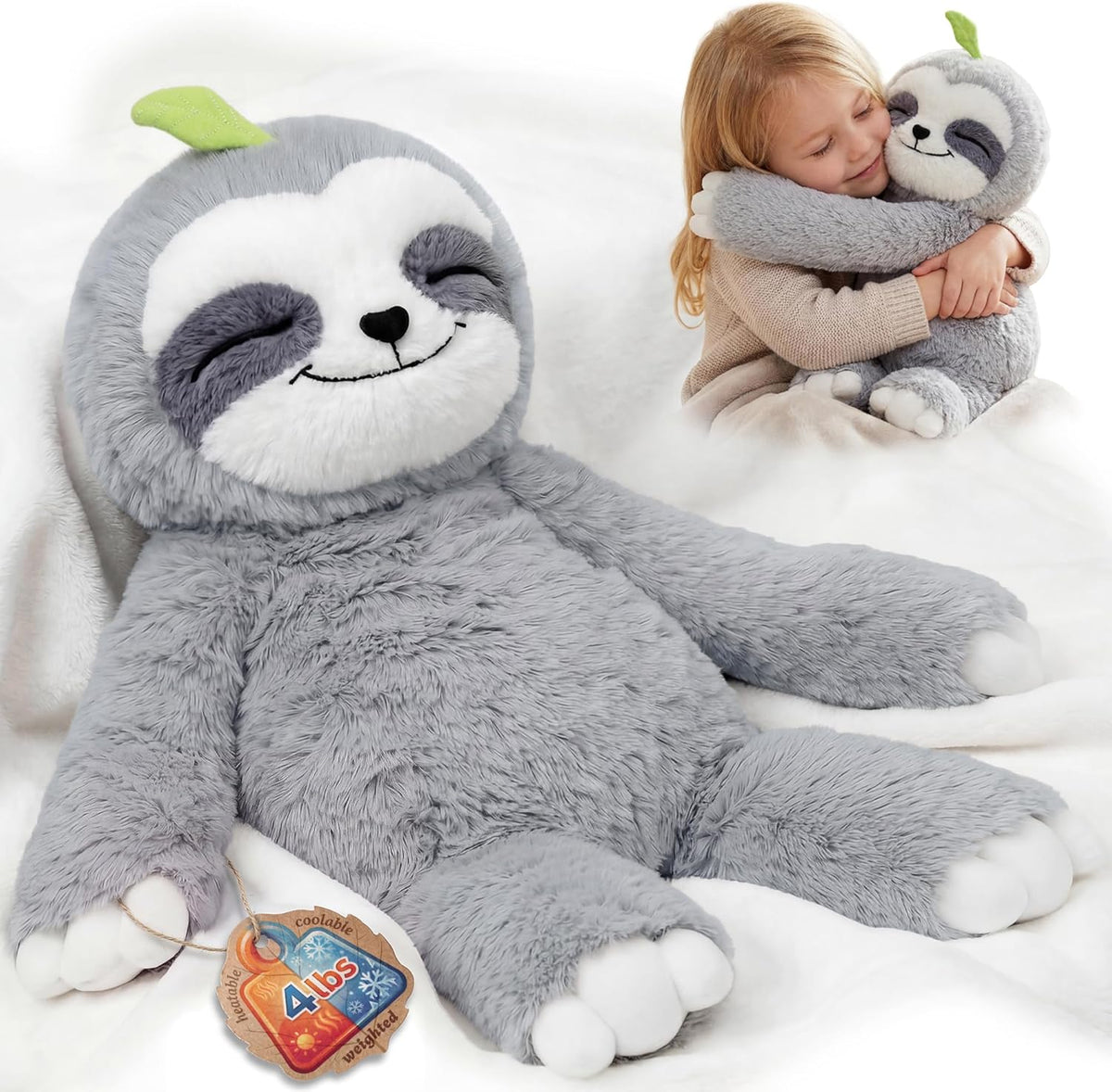 Mewaii Animales de peluche con peso, de felpa de perezoso, calentab...