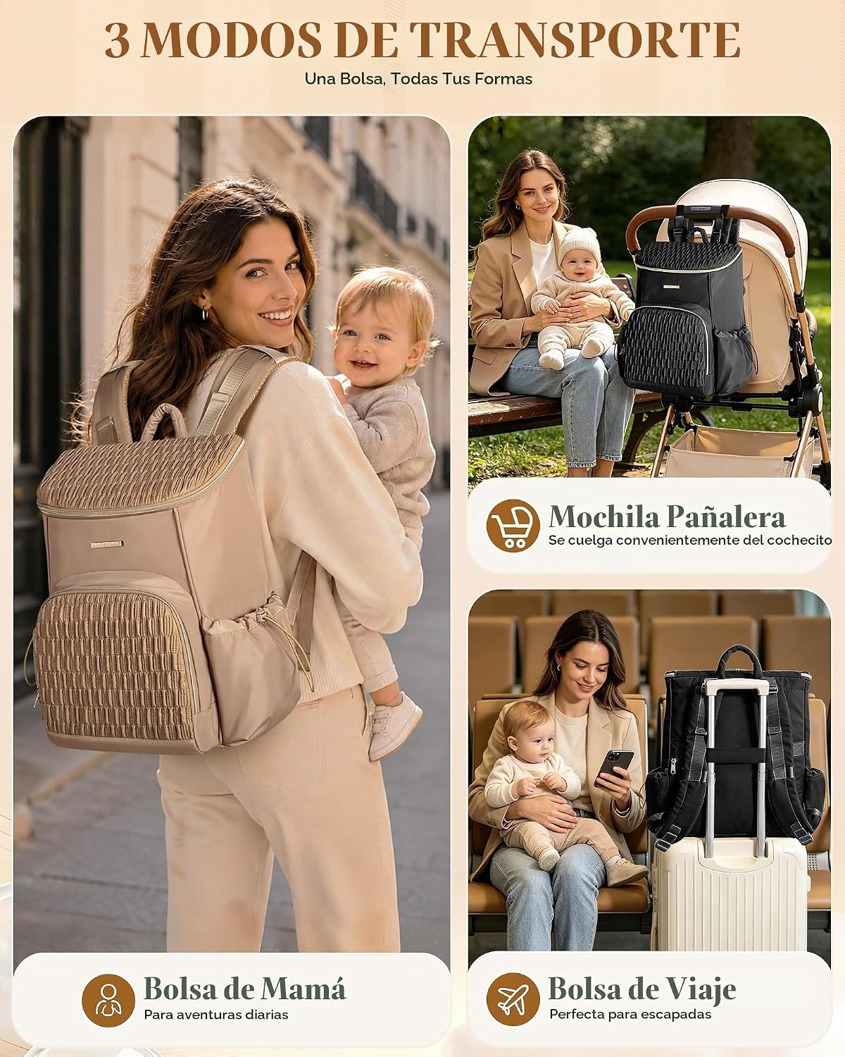 Marscamd Mochila para pañales con cambiador, bolsa de bebé grande,...