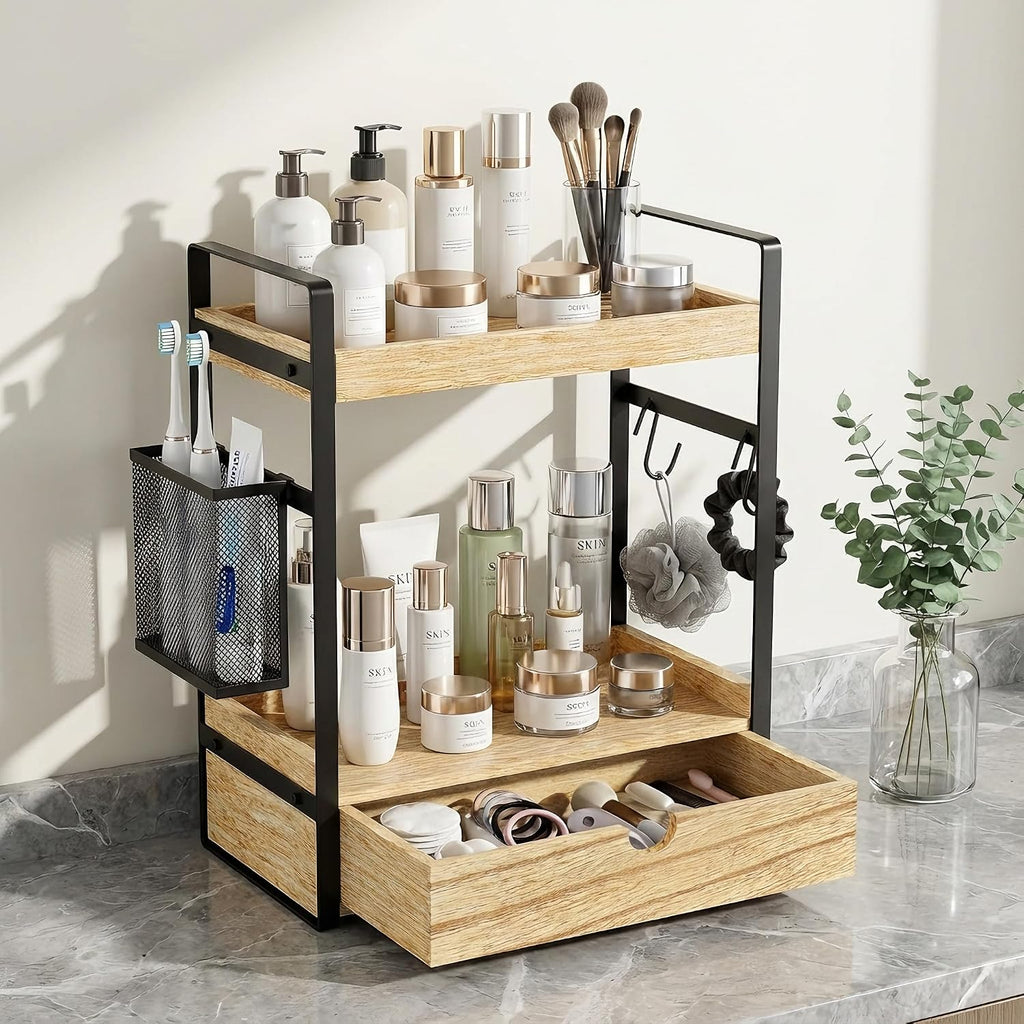 Organizador de encimera de baño de 2 niveles con cesta de cajón y g...