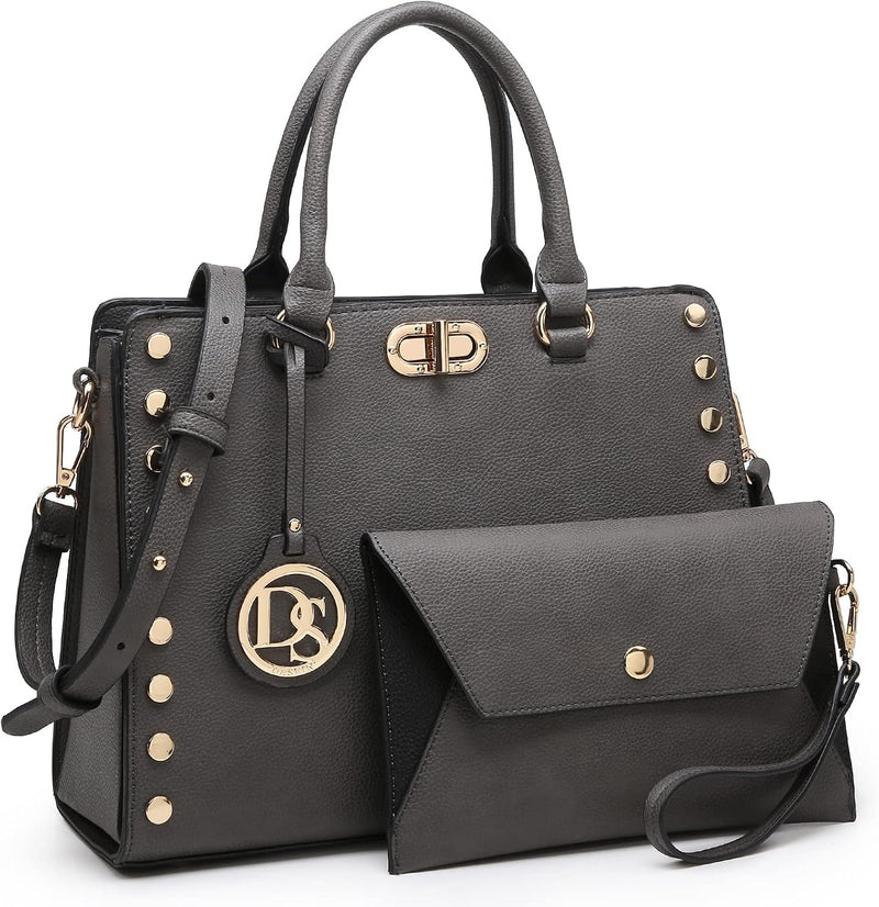 Dasein - Bolso de hombro tipo satchel, tamaño mediano, con asa superior, bolso de trabajo, con cartera a juego, set de 2 piezas