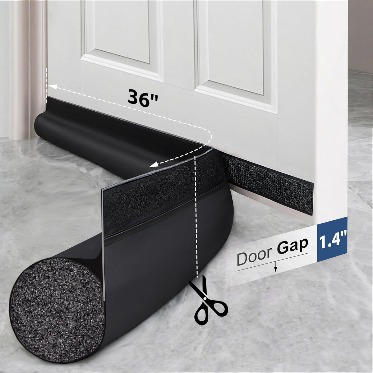 MAXTID Tope para puerta de 36 pulgadas, color negro, ajustable, blo...