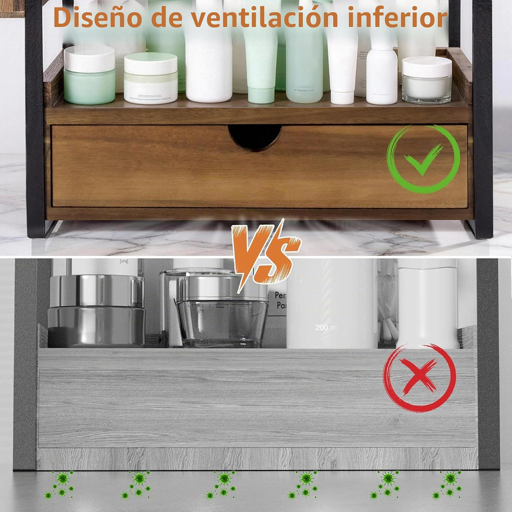 Organizador de encimera de baño de 2 niveles con cajón y cesta, org...