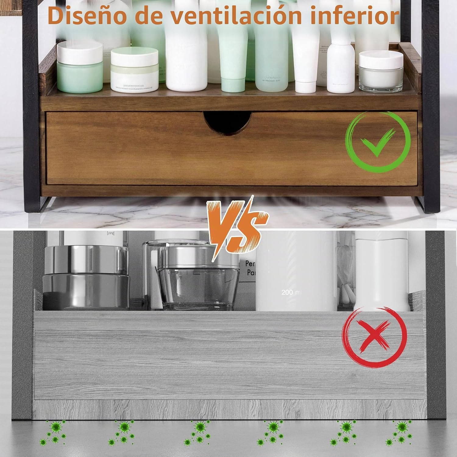 Organizador de encimera de baño de 2 niveles con cajón y cesta, org...