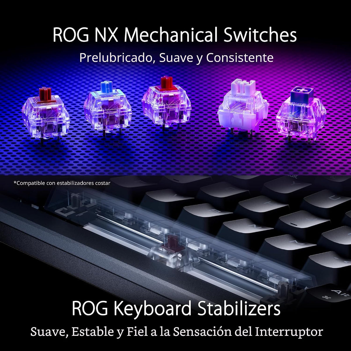 ASUS Teclado mecánico inalámbrico ROG Azoth para juegos, 75% TKL, c...