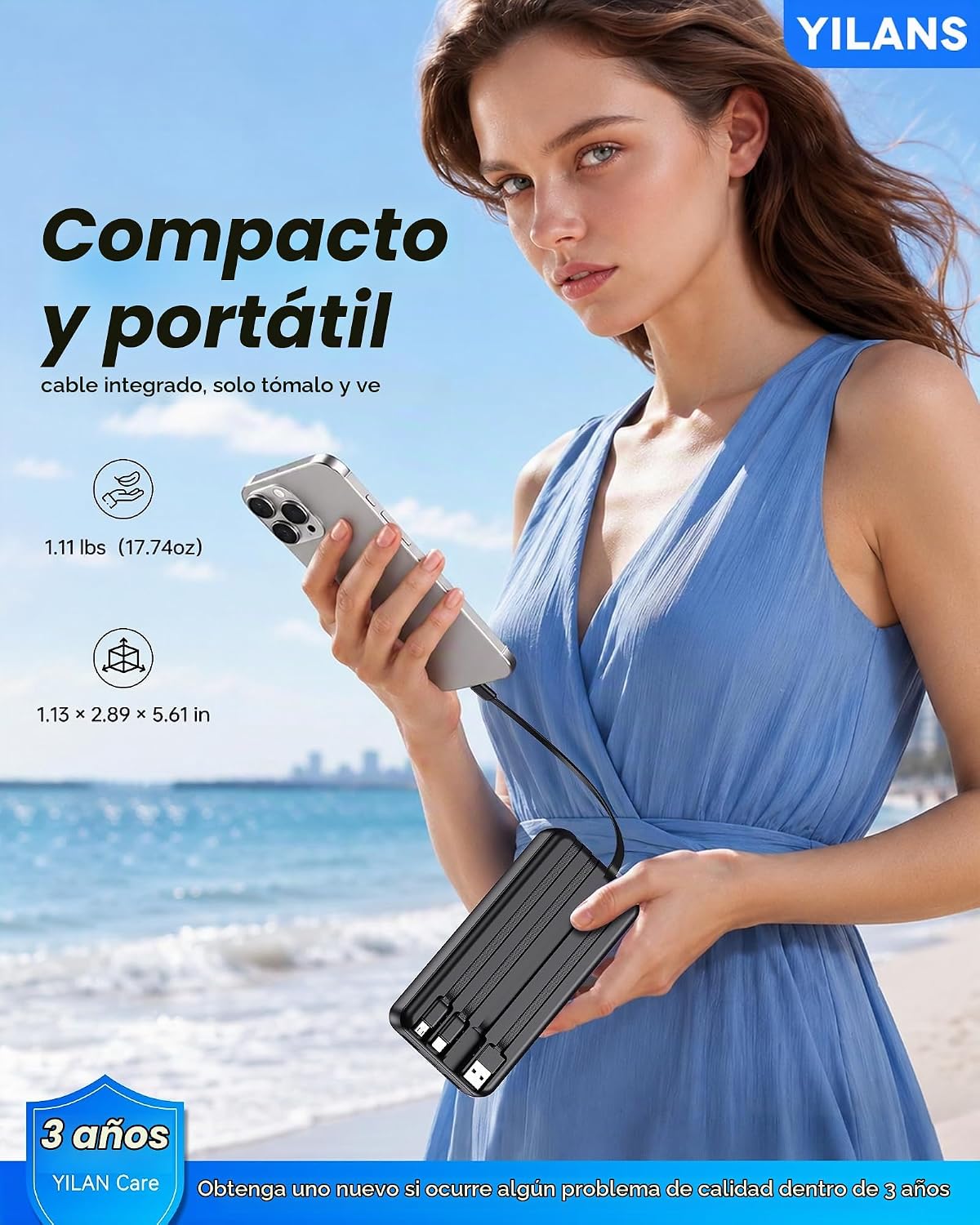 Cargador portátil, cargador de batería de 50000 mAh, cable integrad...