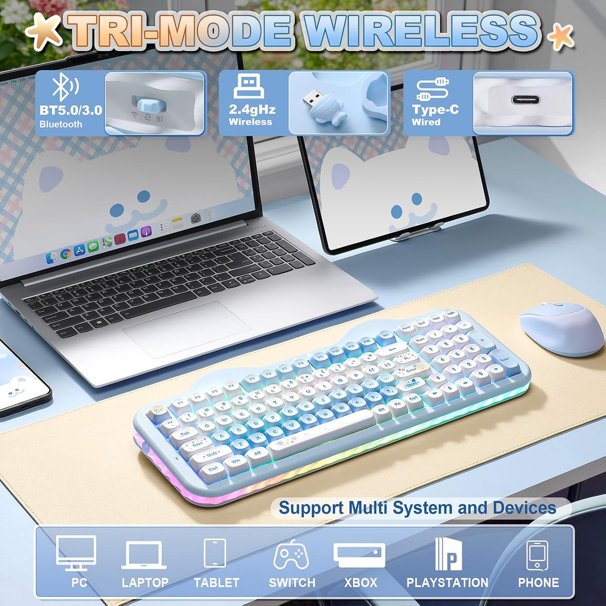 YUNZII C98 Cute Cake Teclado mecánico inalámbrico (azul, interrupto...