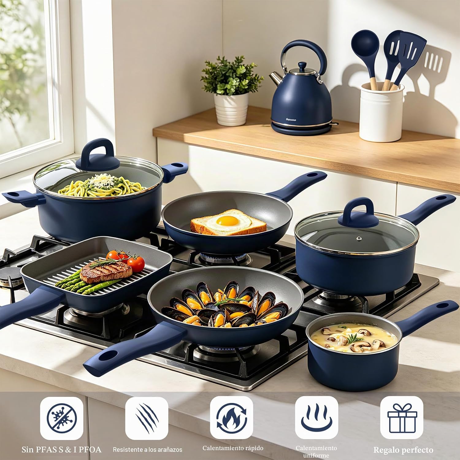 Umite Chef - Juego de ollas y sartenes antiadherentes para cocina d...