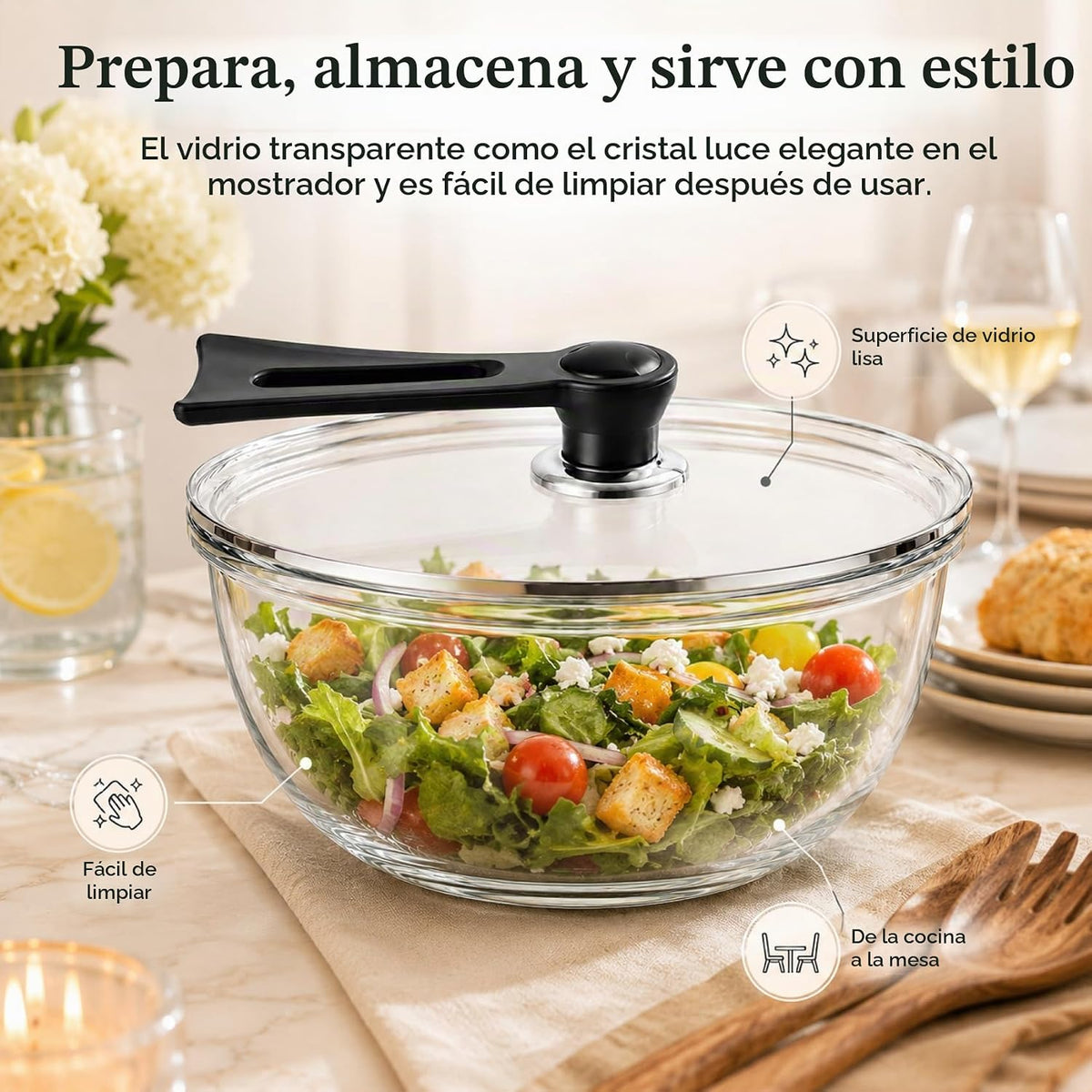 Tazón grande de vidrio para hacer pan de masa madre de 6 cuartos de...