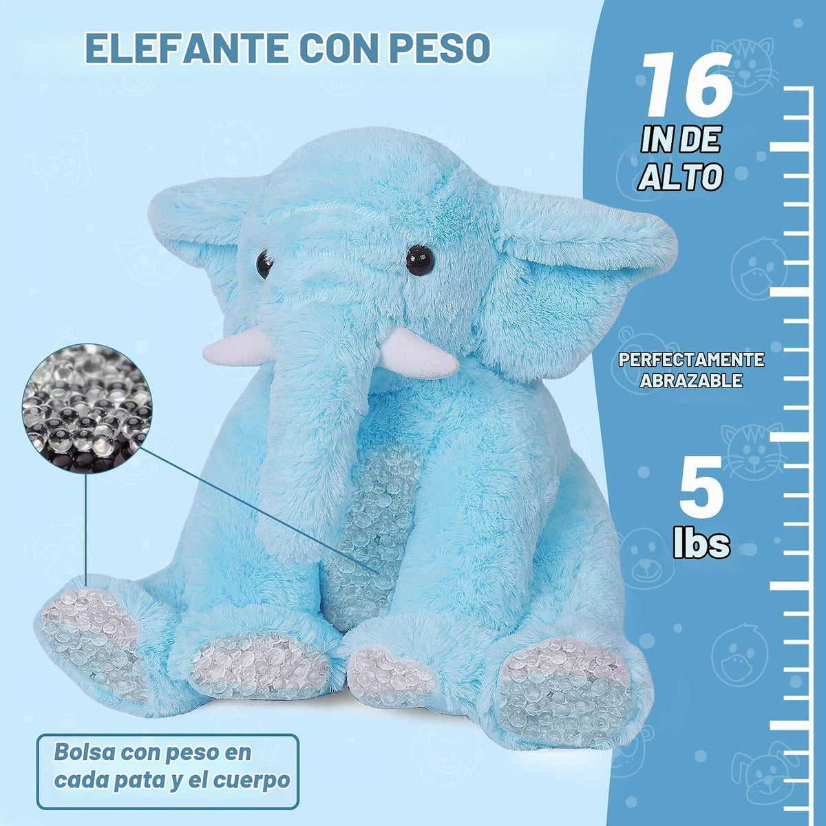 JellyMallow Animales de peluche con peso de elefante, 5 libras y 16...