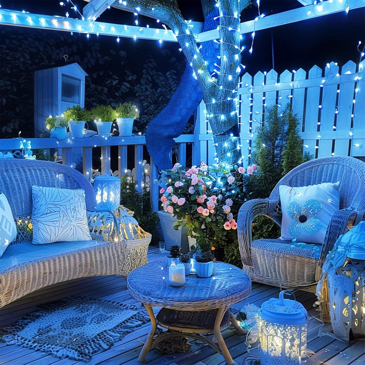 JMEXSUSS Luces de Cadena Azules de Navidad para Interiores y Exteri...