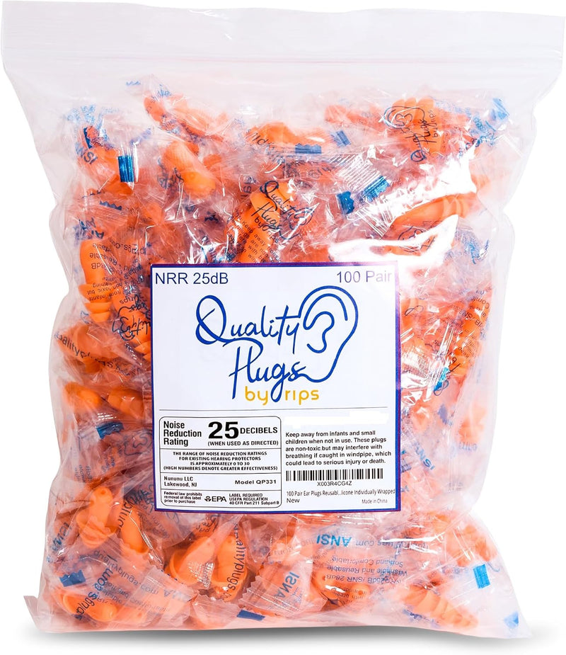100 pares de tapones para los oídos naranjas reutilizables, envuelt...