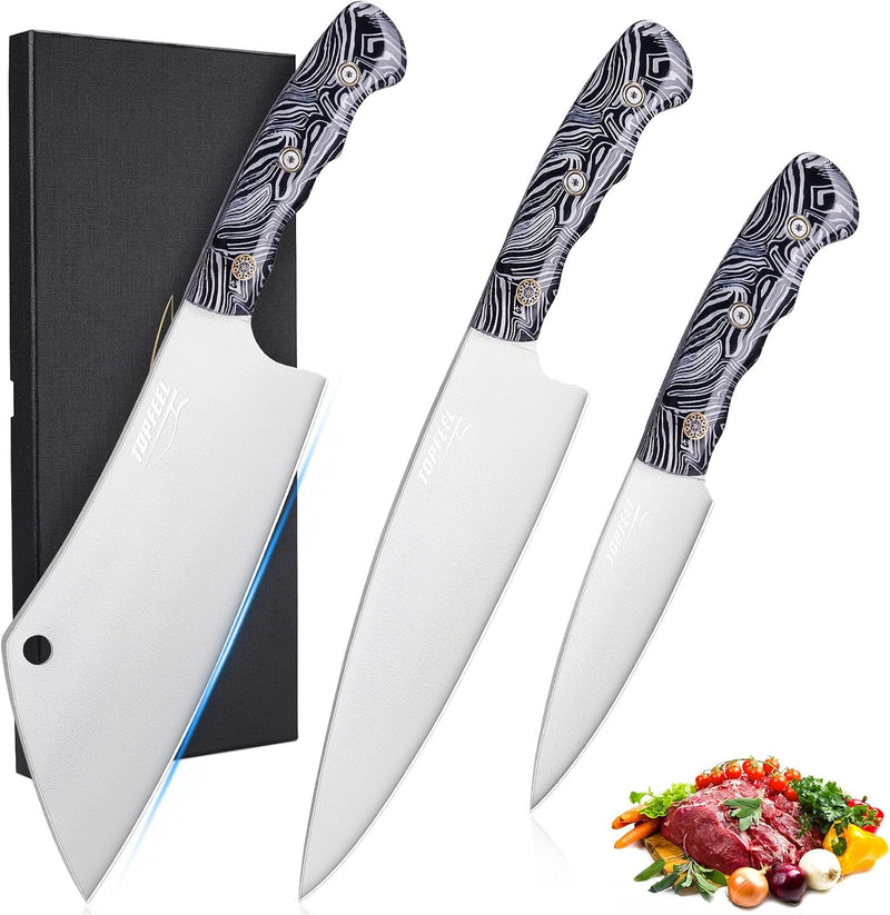 Topfeel - Juego de cuchillos de cocina de 3 piezas, acero inoxidabl...