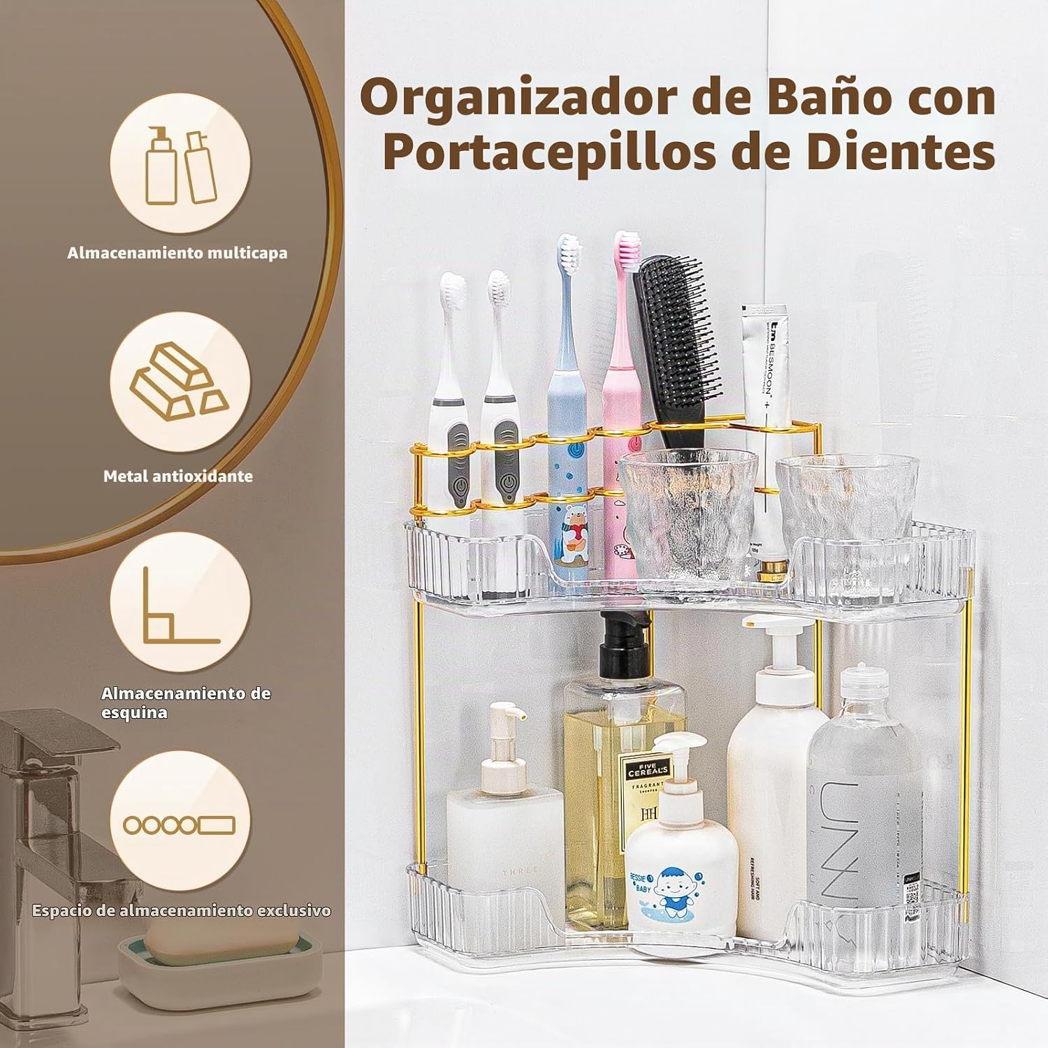 NATURE'S SOURCE Organizador de maquillaje para tocador, organiz...