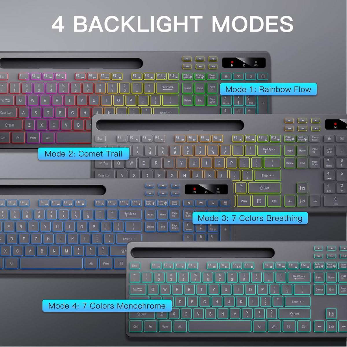 Soueto Teclado inalámbrico con retroiluminación RGB, soporte para t...
