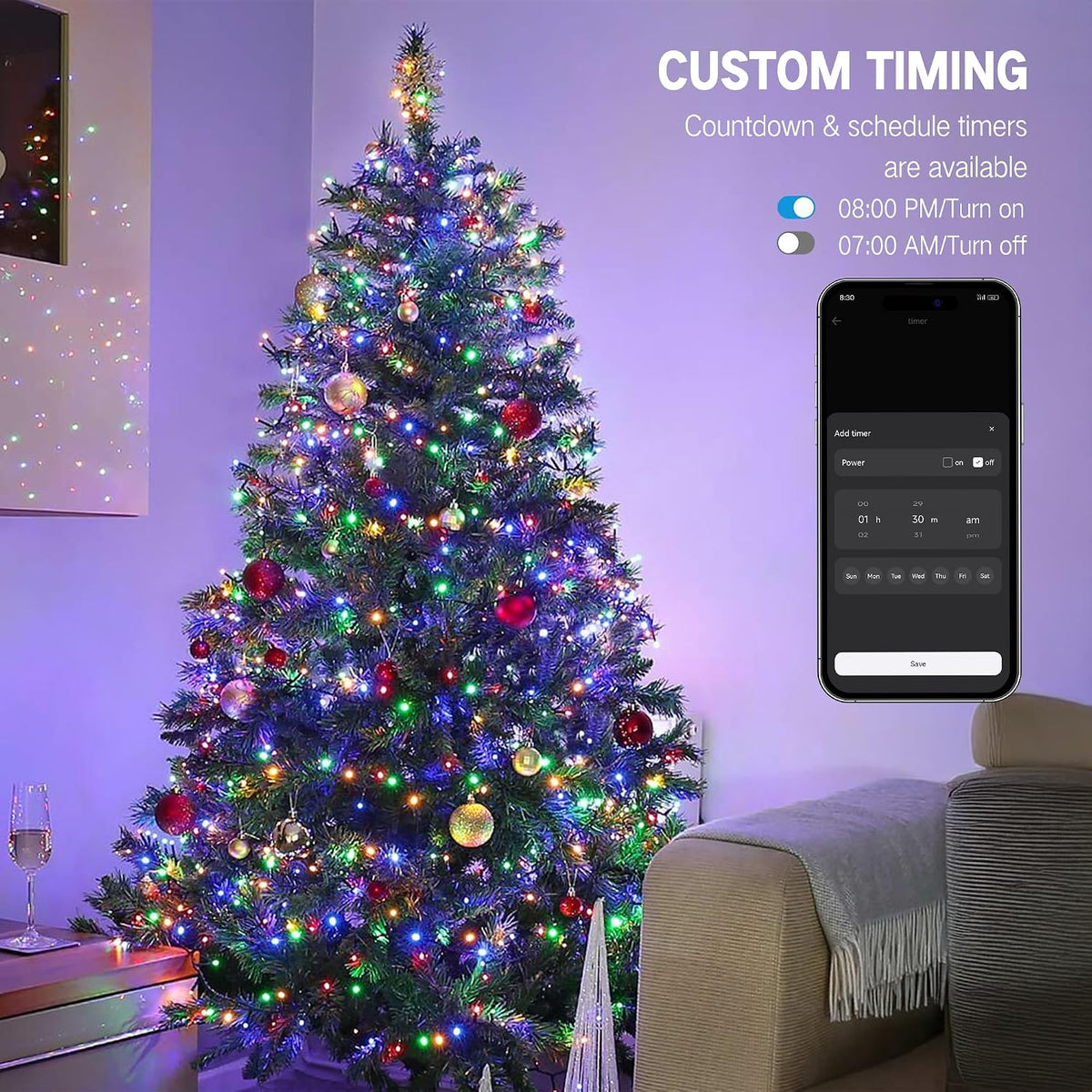 ODEETRONIC Luces Inteligentes para Árbol de Navidad, 98 pies, 300 L...