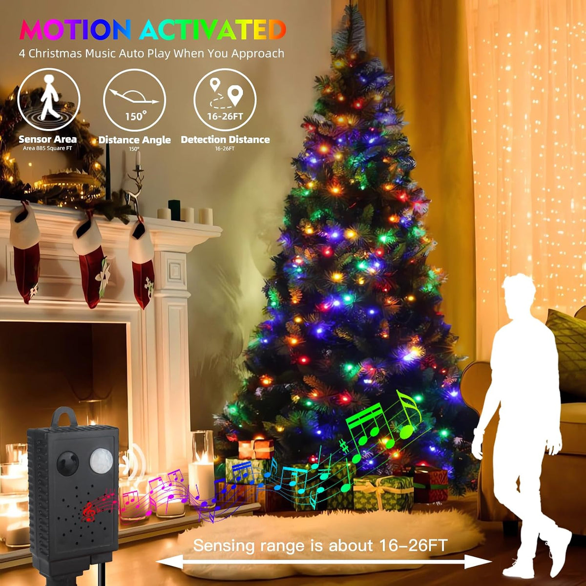 MZD8391 - Luces de Navidad con sensor de movimiento y música para i...