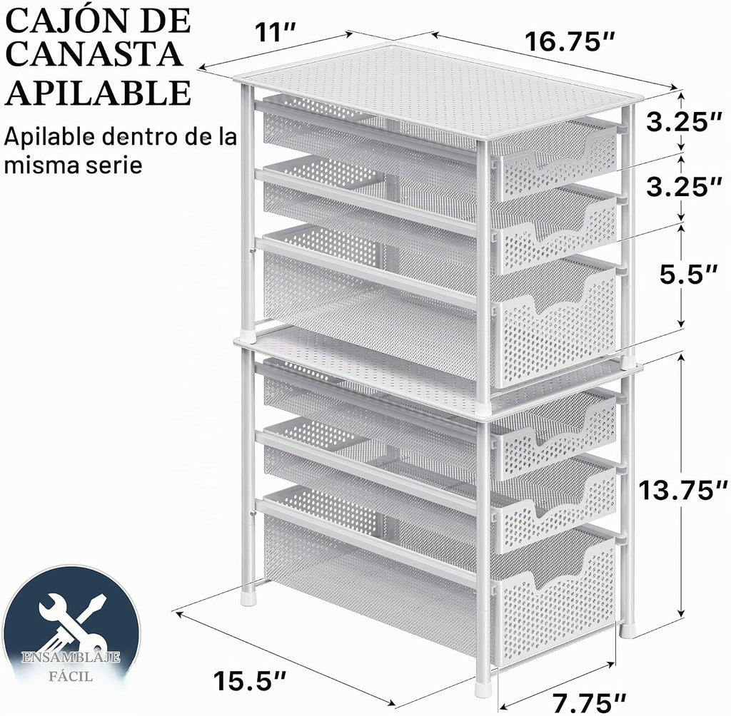 Simple Houseware - Cajón organizador apilable de 3 niveles, color b...