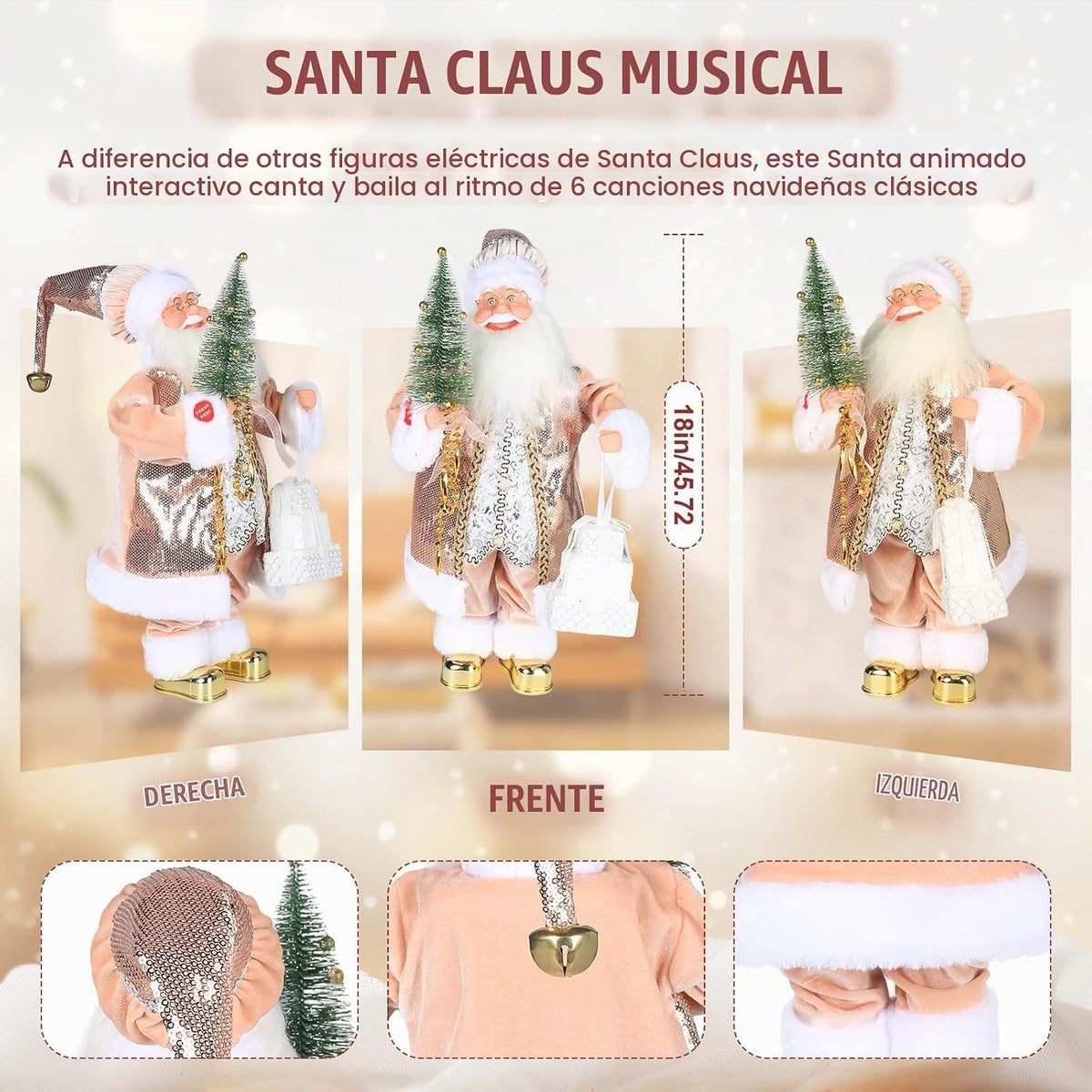 Gfilay Papá Noel de oro latte animado de 18 pulgadas con música y |...