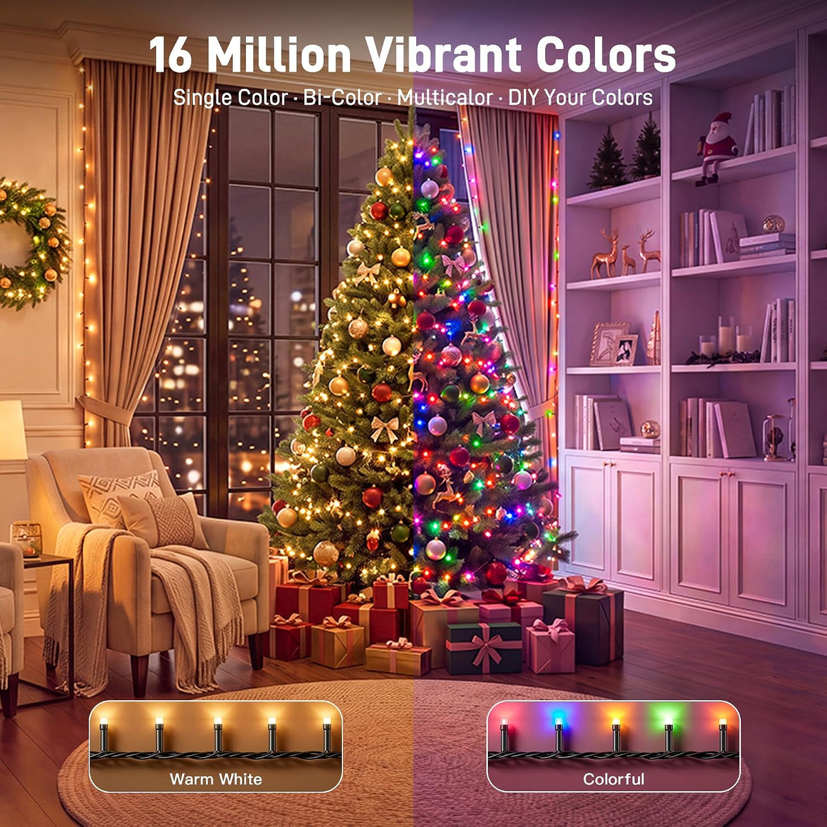 Ollny Luces de Navidad inteligentes, 131 pies 400 LED RGBW que camb...