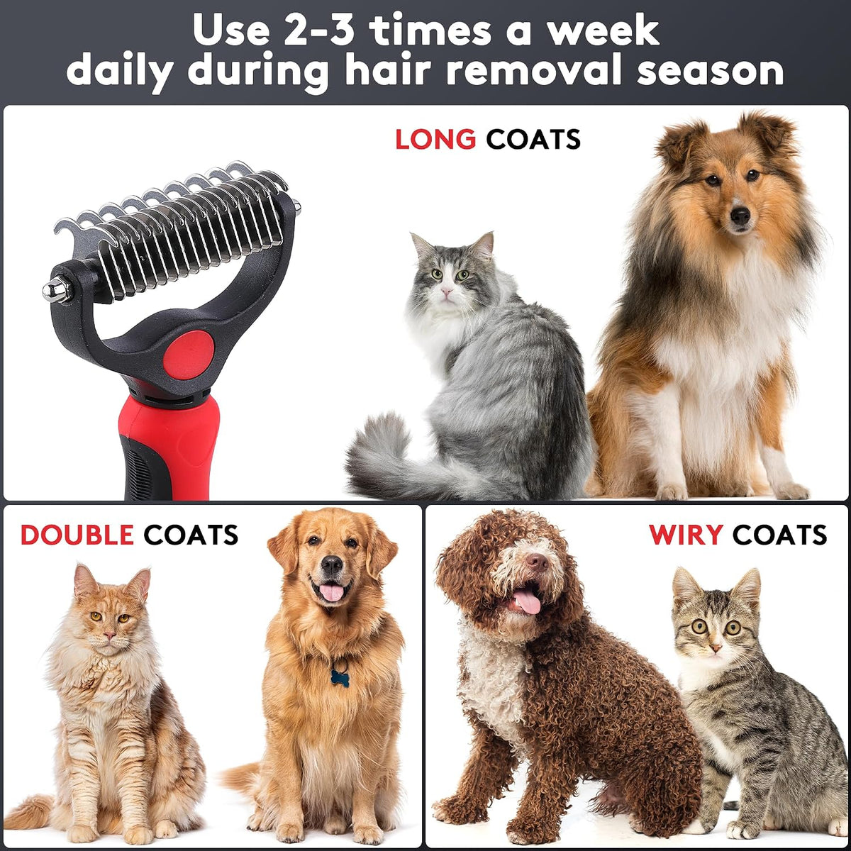 Tpotato Deshedding - Cepillo para perros de pelo largo y gatos, ras...