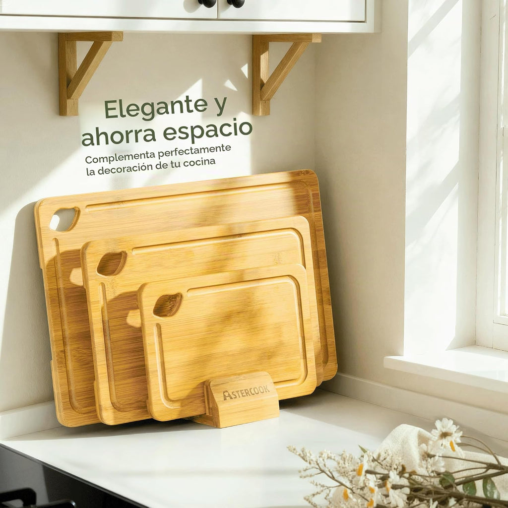 Astercook Nature - Tablas de cortar de bambú para cocina con soport...