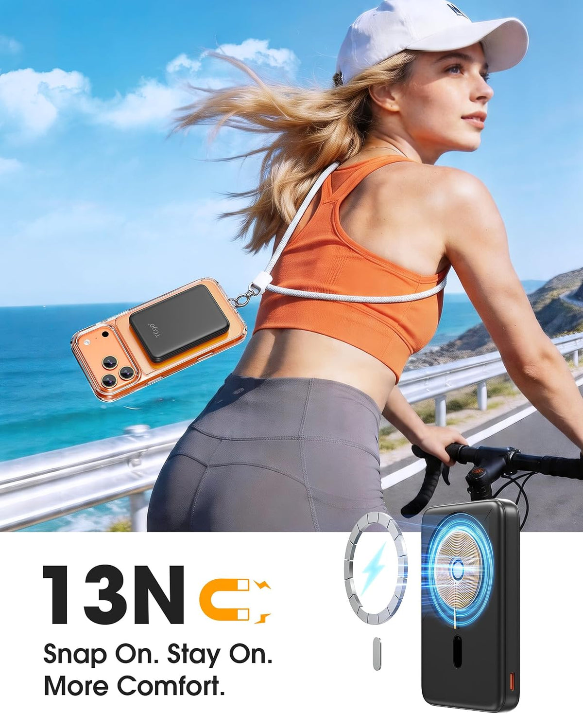 TG90° Mini banco de energía magnética,10,000mAh Magsafe cargador po...