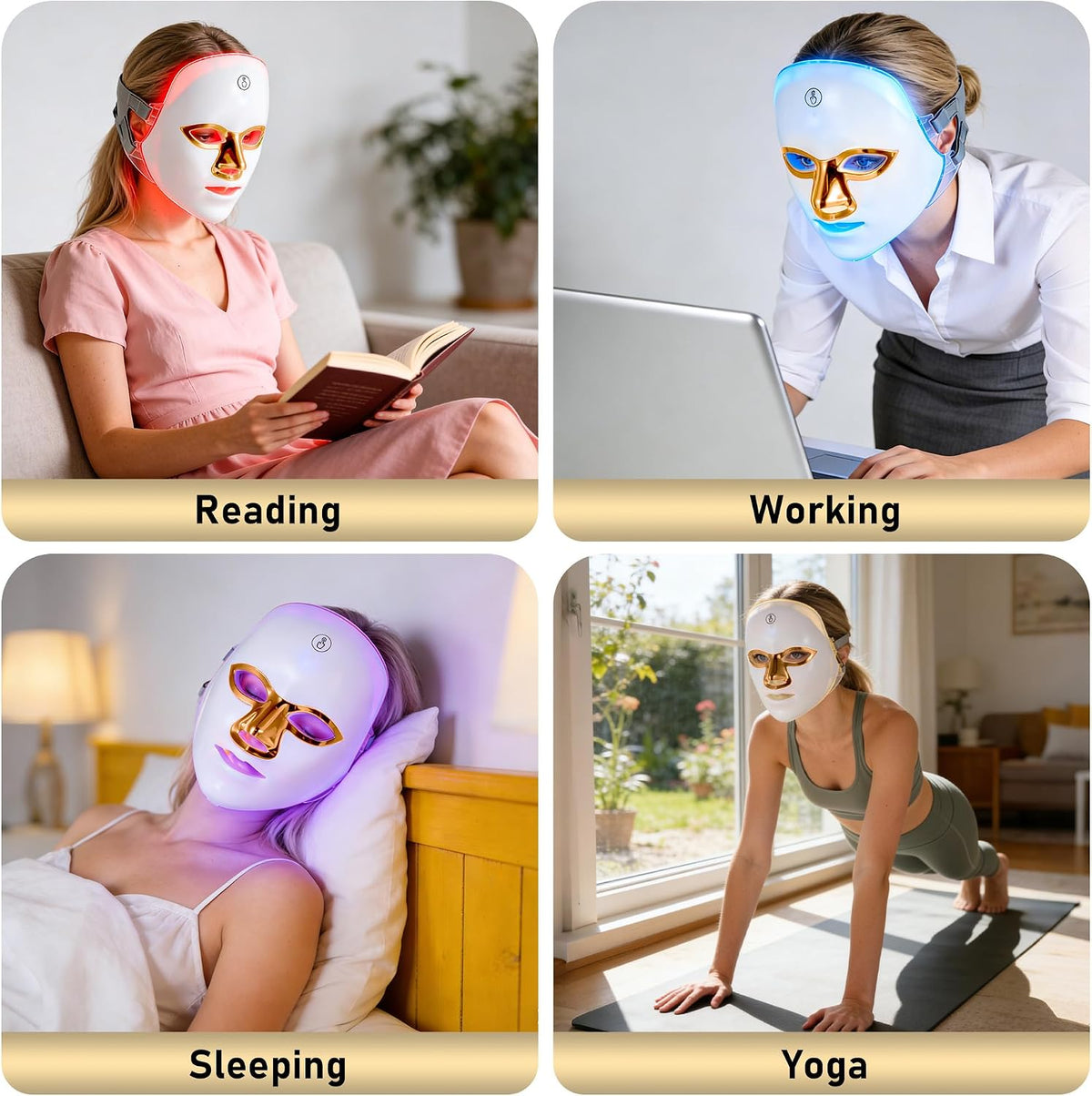 Terapia de luz roja para la cara, 7 colores LED máscara facial reca...