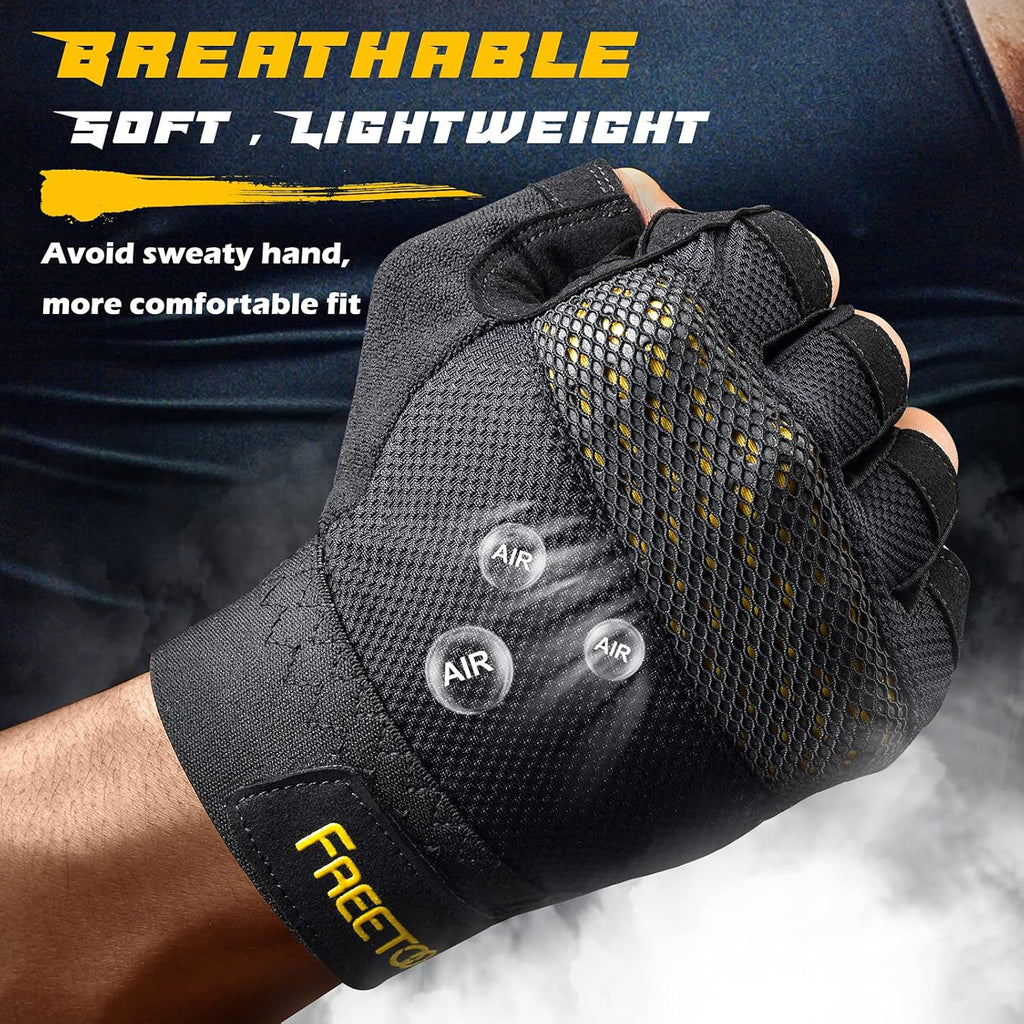 FREETOO Guantes de entrenamiento sin dedos para hombres, guantes ac...