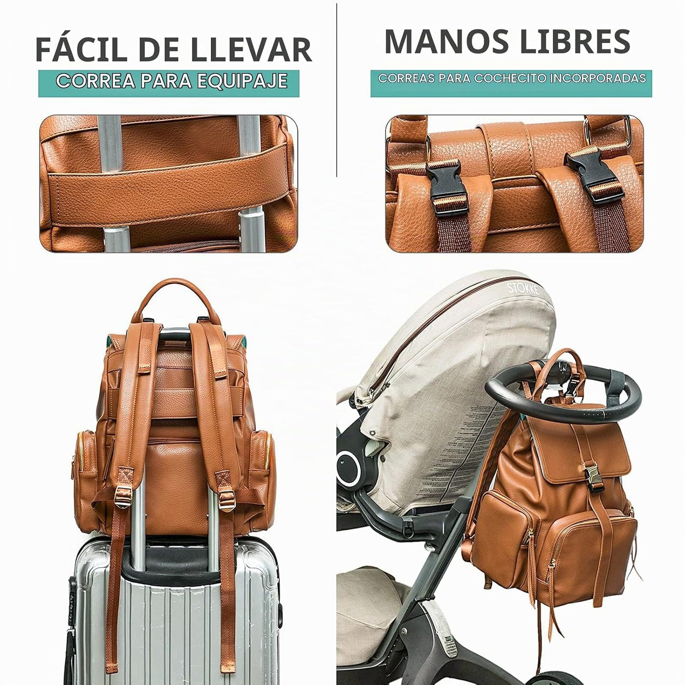 MOMINSIDE Bolsa de pañales Mochila de cuero Bolso de bebé pañaleras...