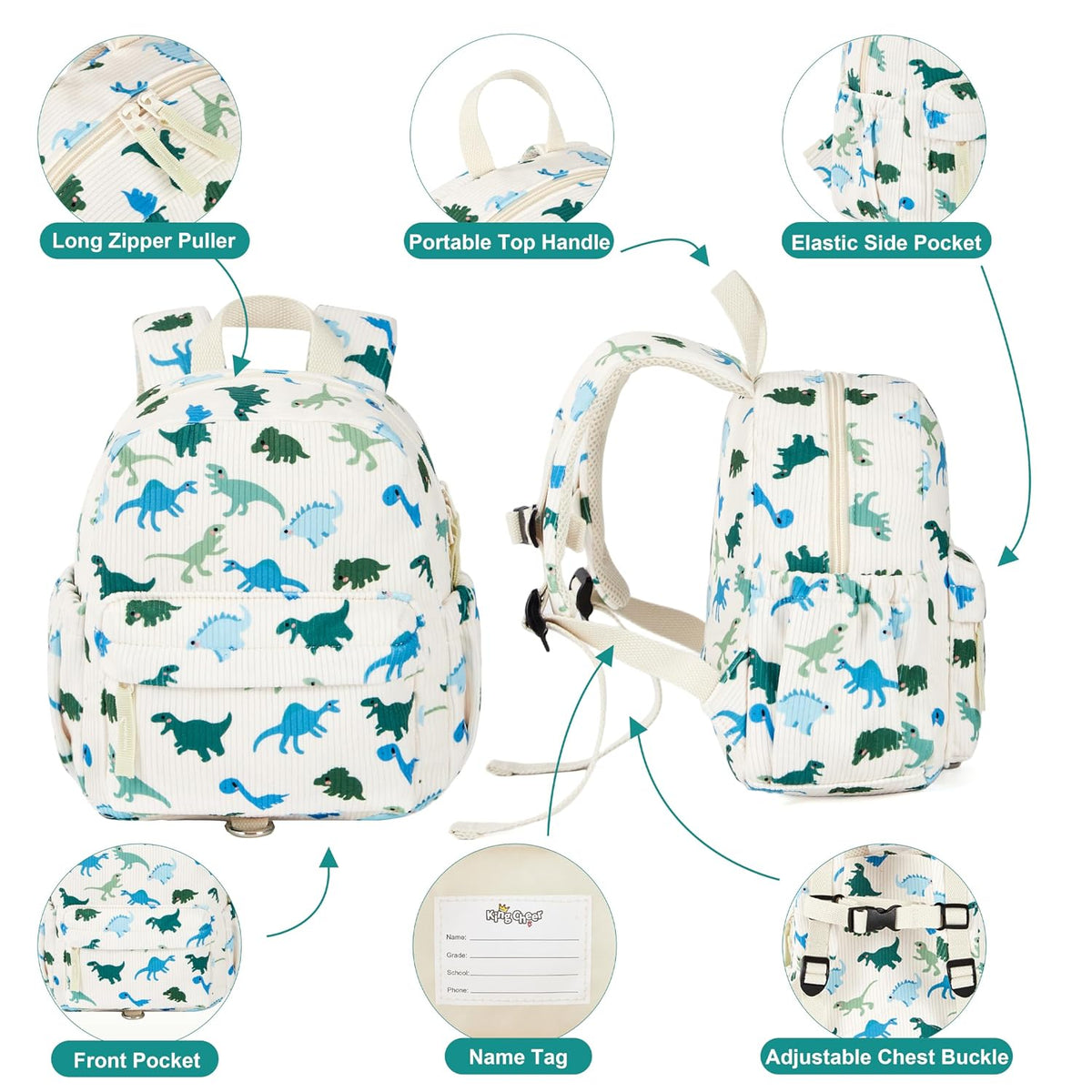 Mochila de pana para niños pequeños con correa desmontable y eslabó...