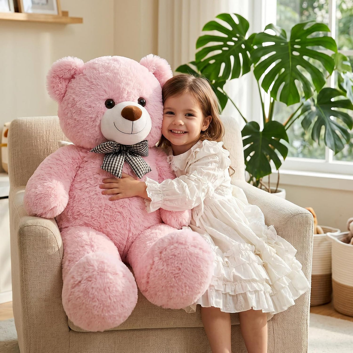 pelzutm Oso de peluche gigante rosa, animal de peluche grande de 47...