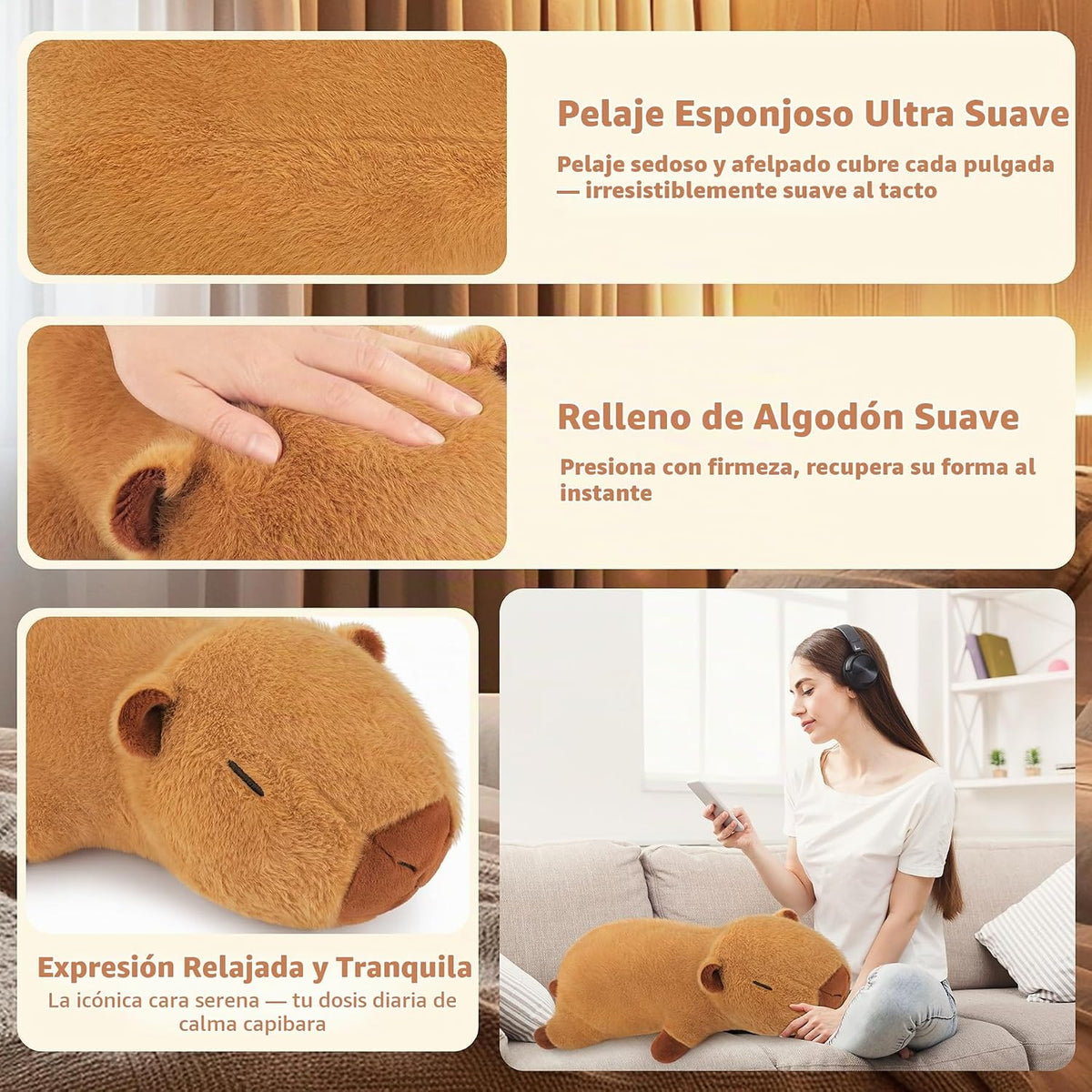 Peluches Capybara con peso de 5 libras, peluche Capybara grande de...
