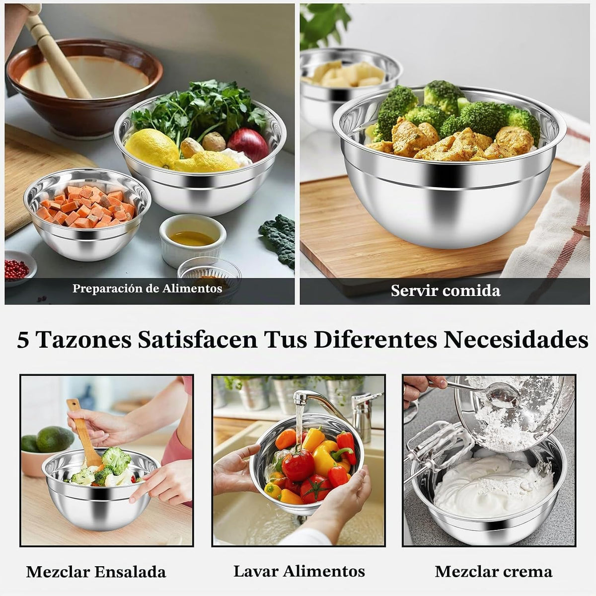 P&amp;P CHEF Juego de 5 tazones para mezclar con tapas herméticas v...