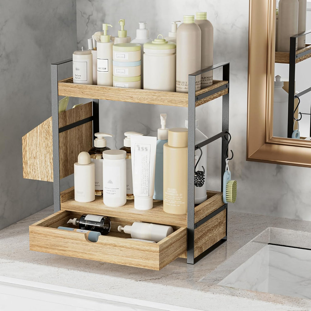 Aollewoiti Organizador de encimera de baño de 2 niveles con cajón y...