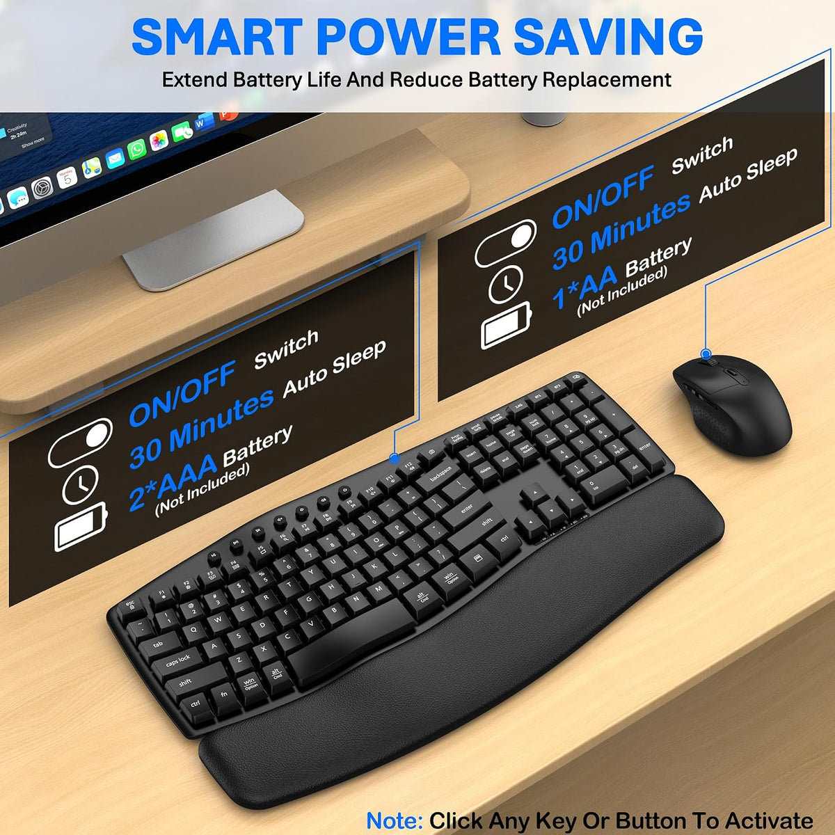Combinación de teclado y mouse inalámbricos, modo dual Bluetooth\/2...