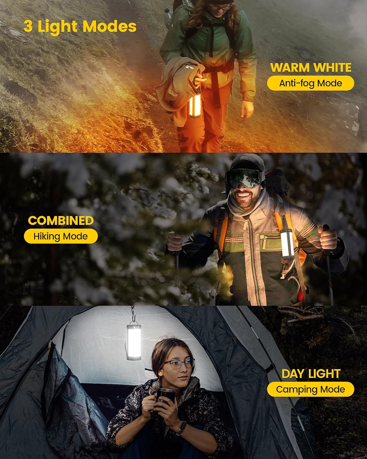 Glocusent Paquete de farol de camping con clip clásico en luz