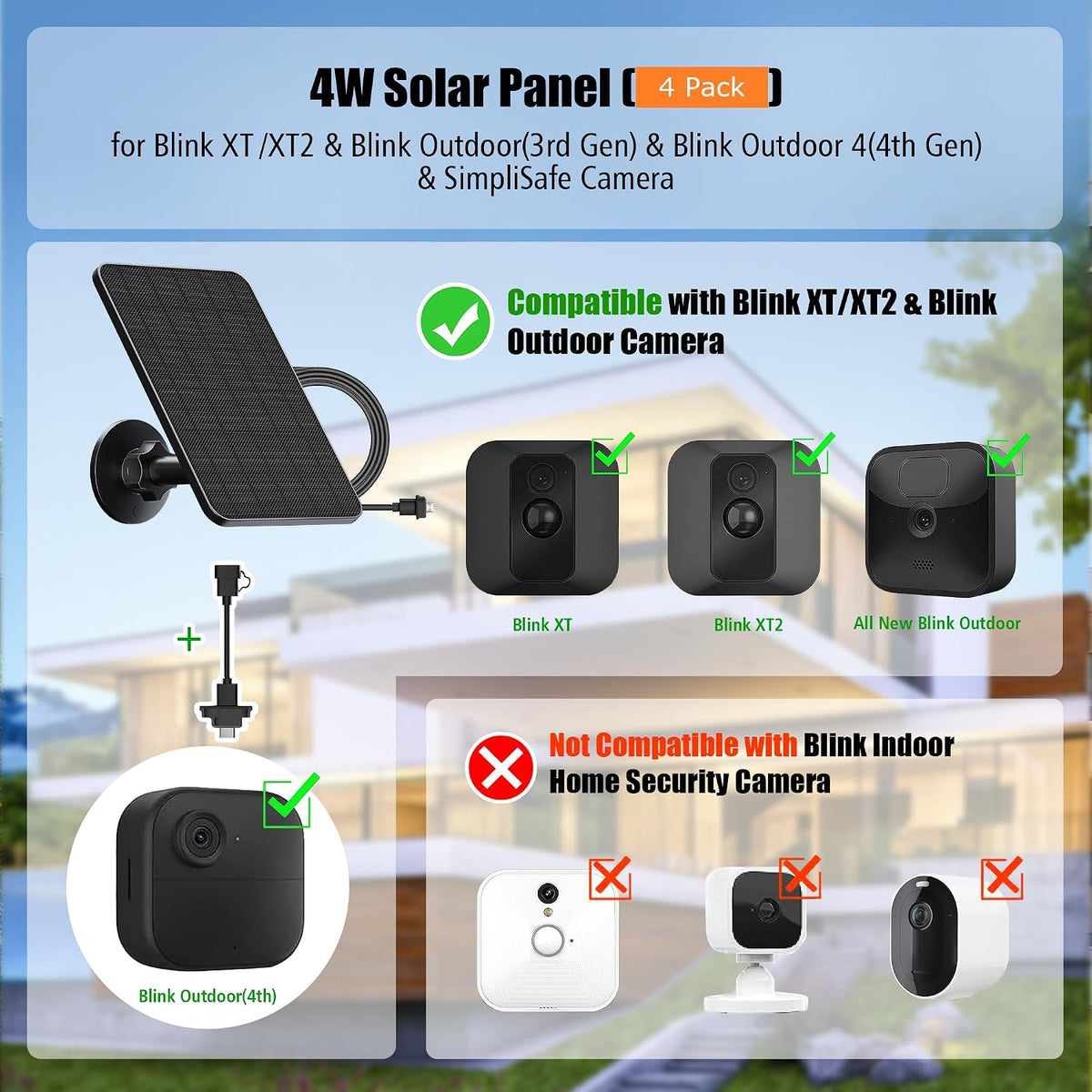 Rhorawill Paquete de 4 paneles solares para Blink Outdoor 2K+\/4(4....