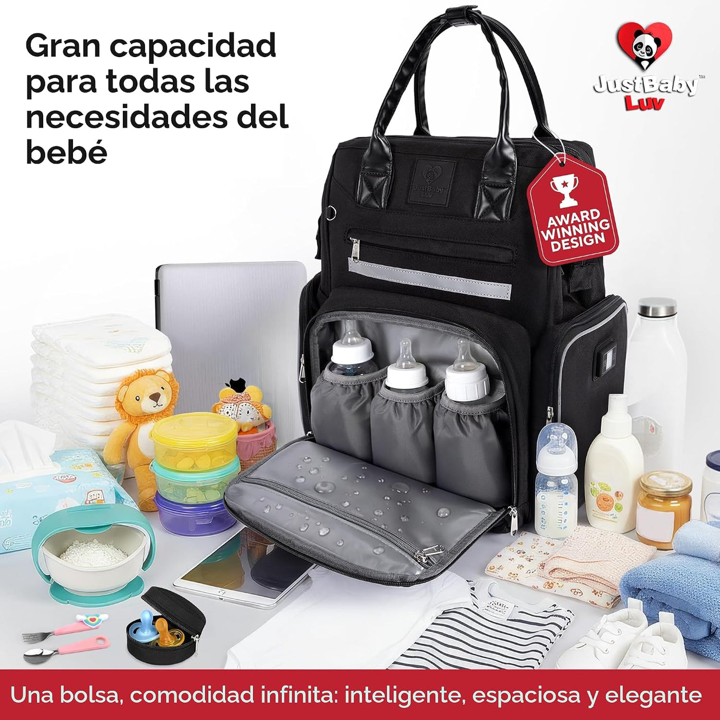 Bolsa de pañales para bebé premium con cambiador, mochila para paña...