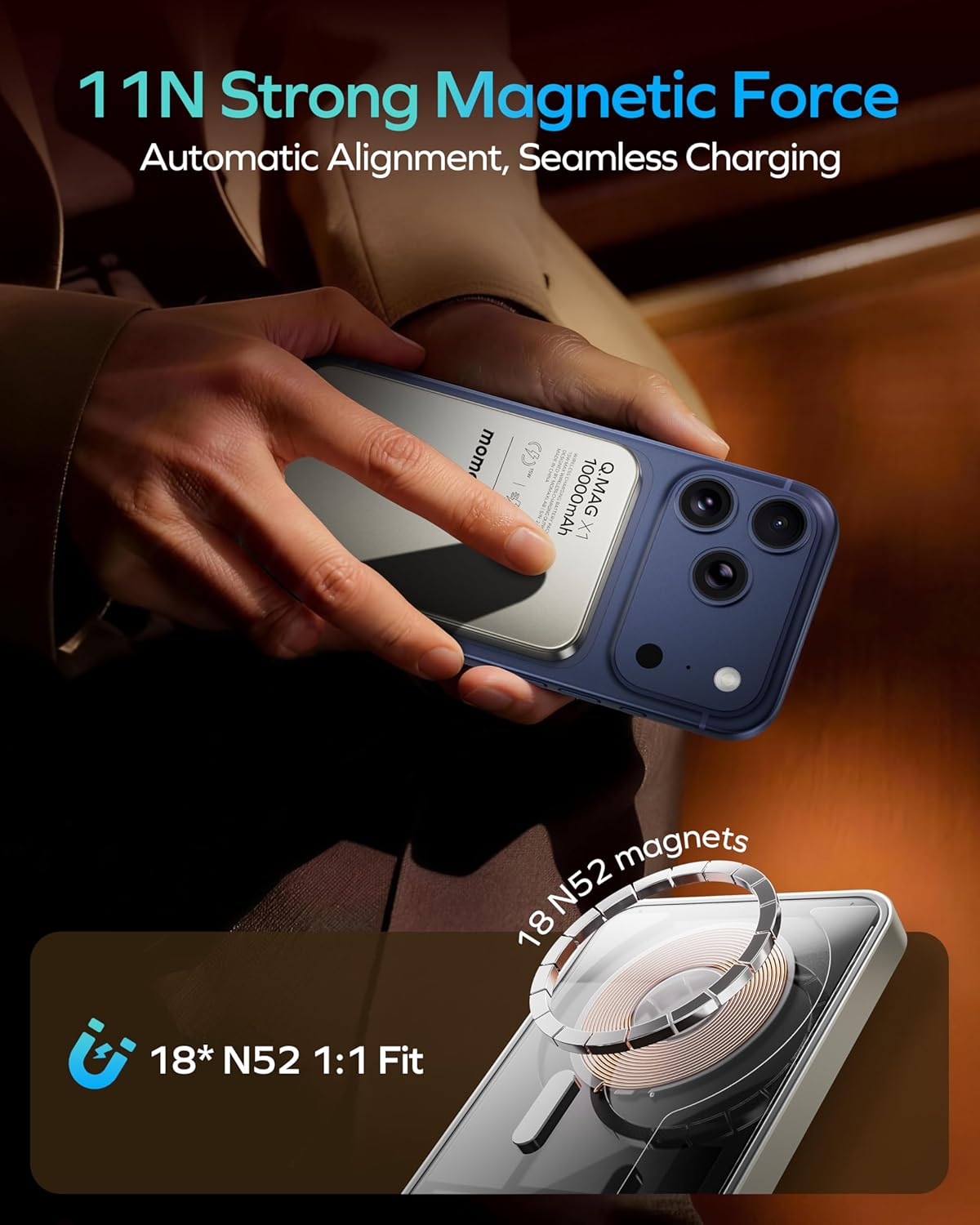 MOMAX Banco de energía inalámbrico magnético de 10000 mAh, cargador...