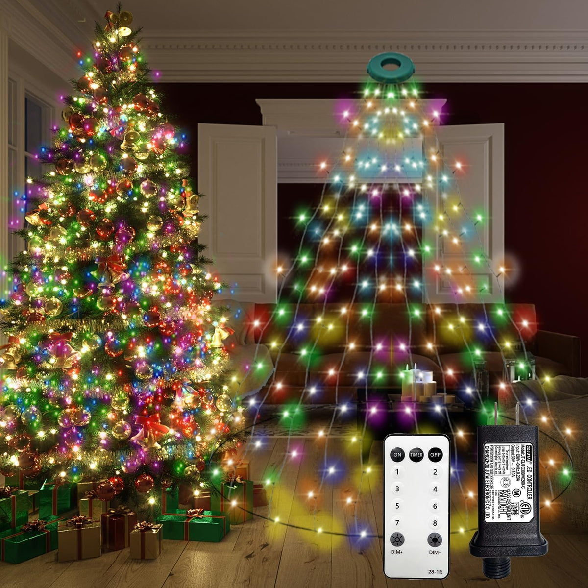 VIL Luces para árbol de Navidad con anillo, 8.2 pies, 16 líneas, 44...