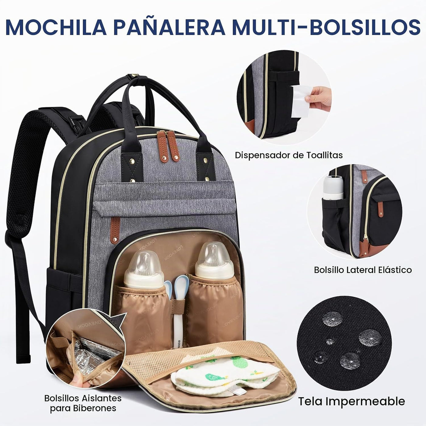 LOVEVOOK Mochila para Pañales, Bolsa de Bebé con Cambiador, Mochila...
