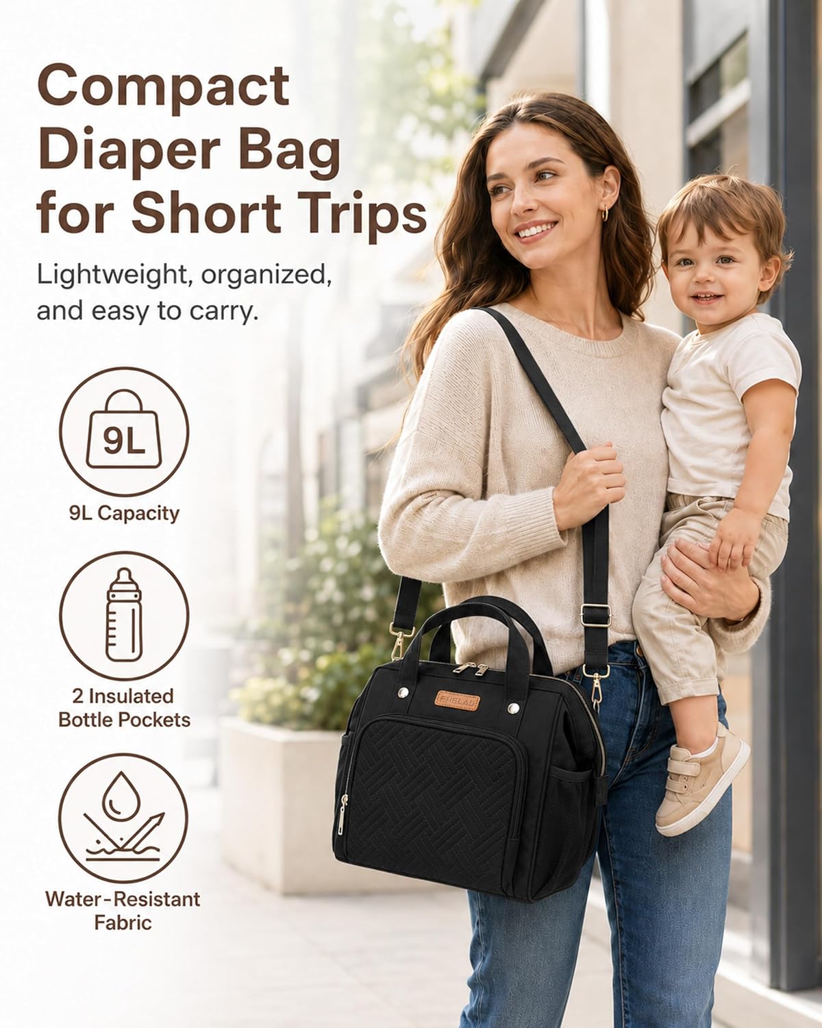 FHELAD Bolsa de pañales pequeña para mujer, mini bolsa de bebé 4 en...