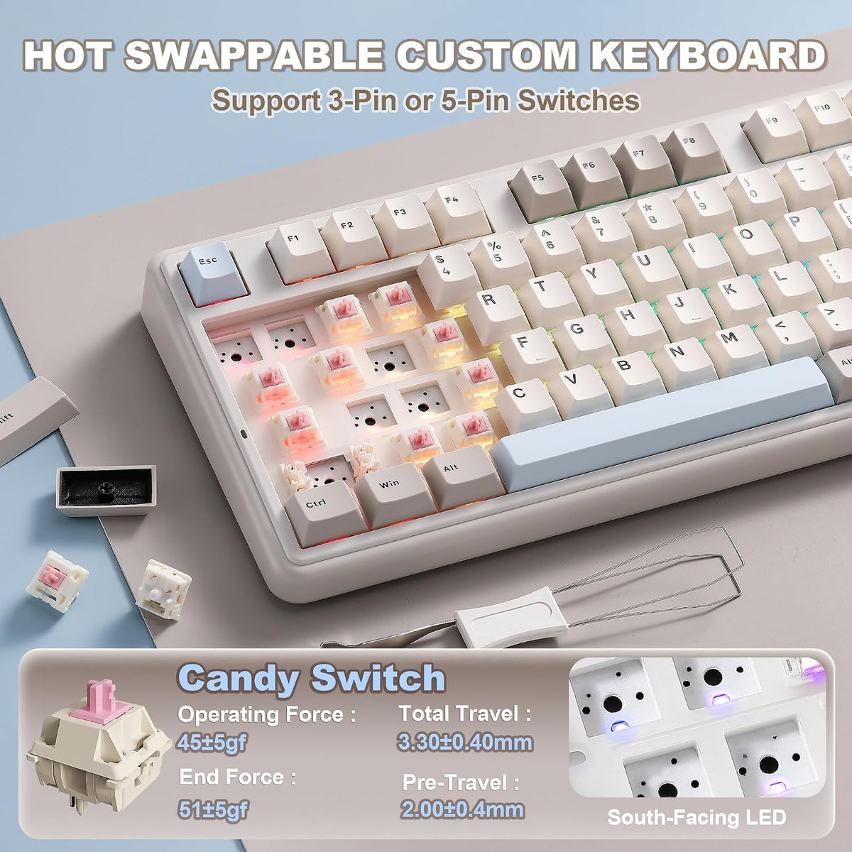 YUNZII Teclado mecánico inalámbrico B98 PRO 96% (beige, interruptor...