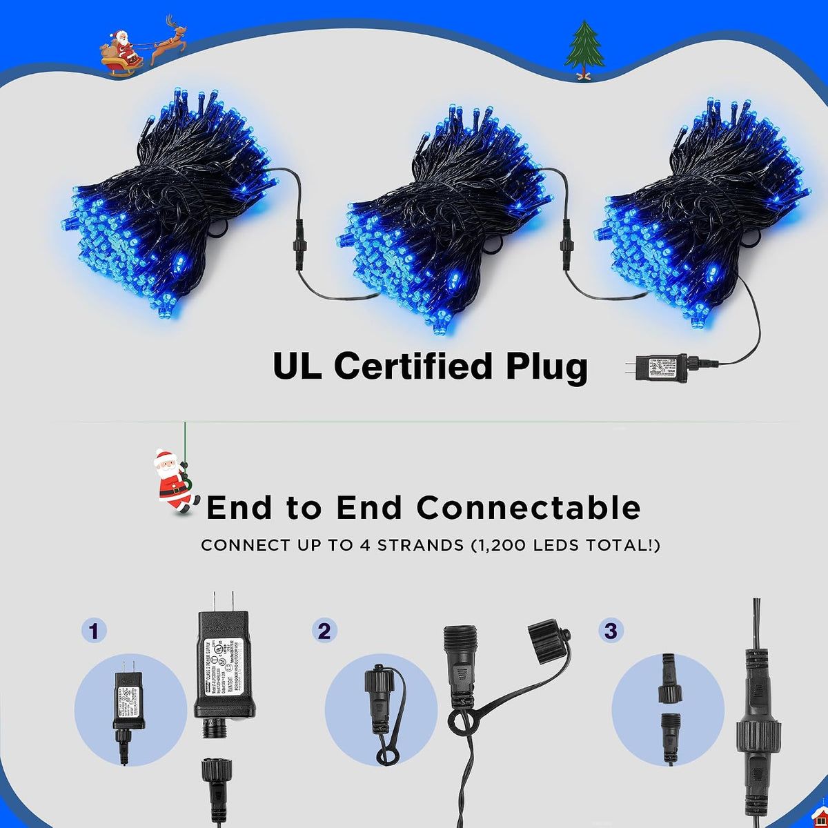 BlcTec Luces de Navidad para interiores y exteriores, 300 luces LED...