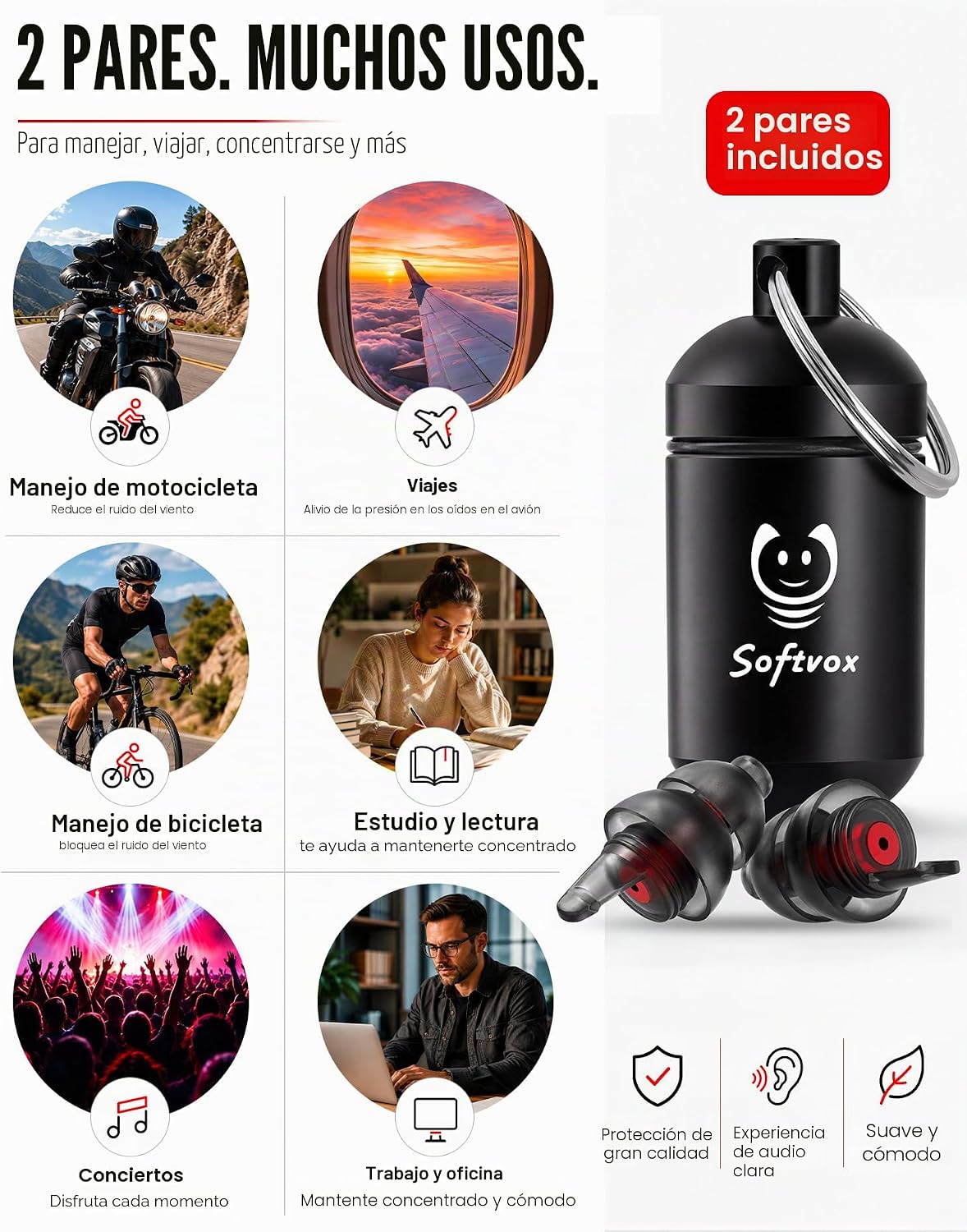 Tapones para los oídos Softvox para motocicletas para reducción de...