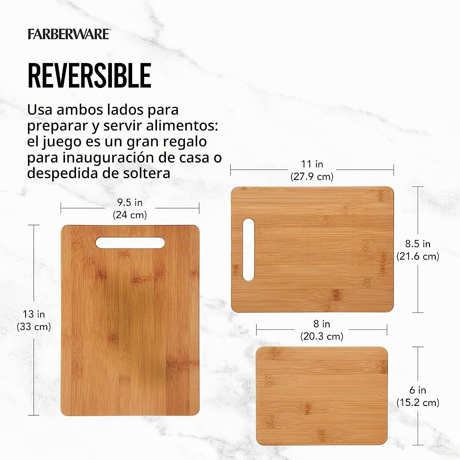 Farberware Juego de tablas de cortar de madera de 3 piezas, tablas...