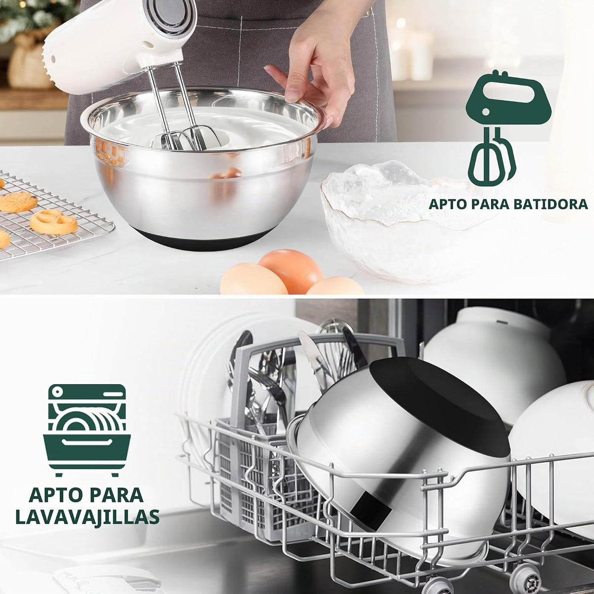 Onader Juego de 6 tazones para mezclar con tapas para cocina, tazon...
