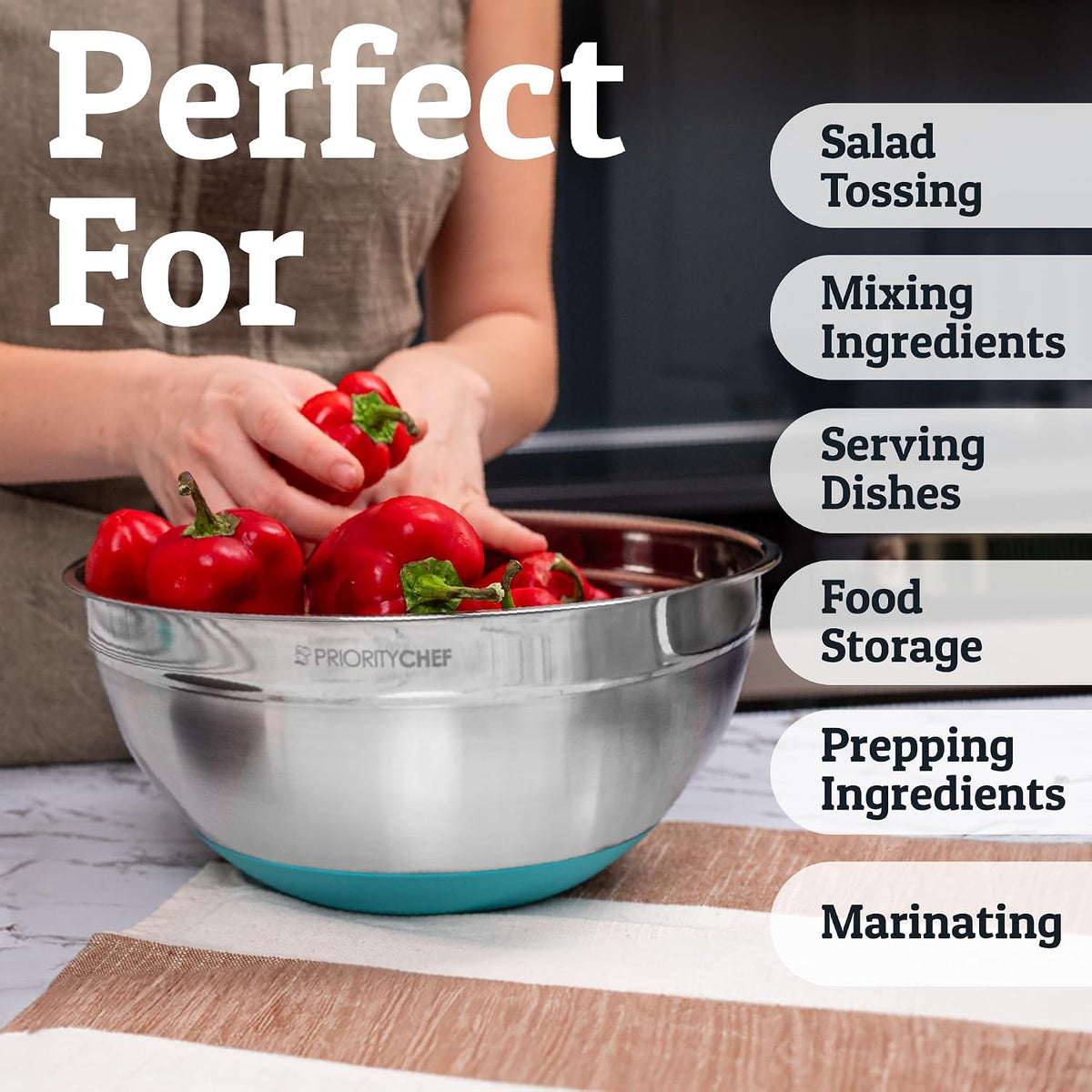 PriorityChef - Juego de 6 cuencos de acero inoxidable con tapas, 7...