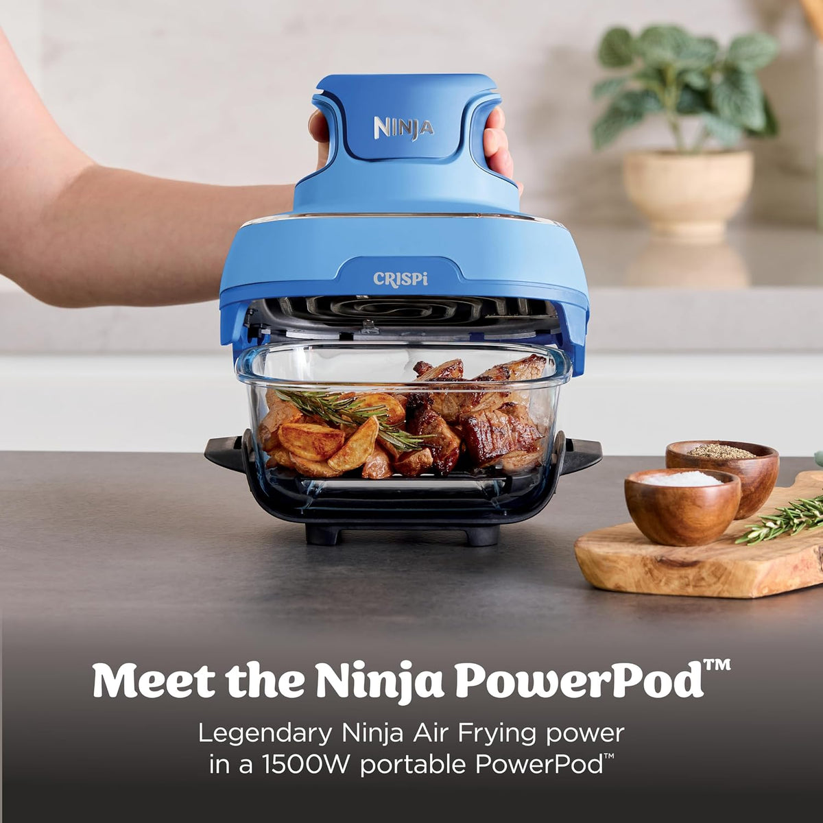 Ninja Freidora de aire de vidrio Crispi, 4 en 1, cobalto, FN101BL2...